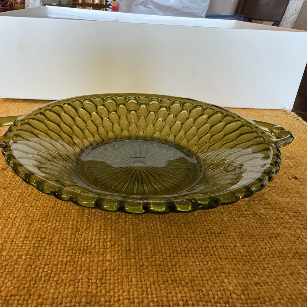 Vintage Green Glass Relish Dish